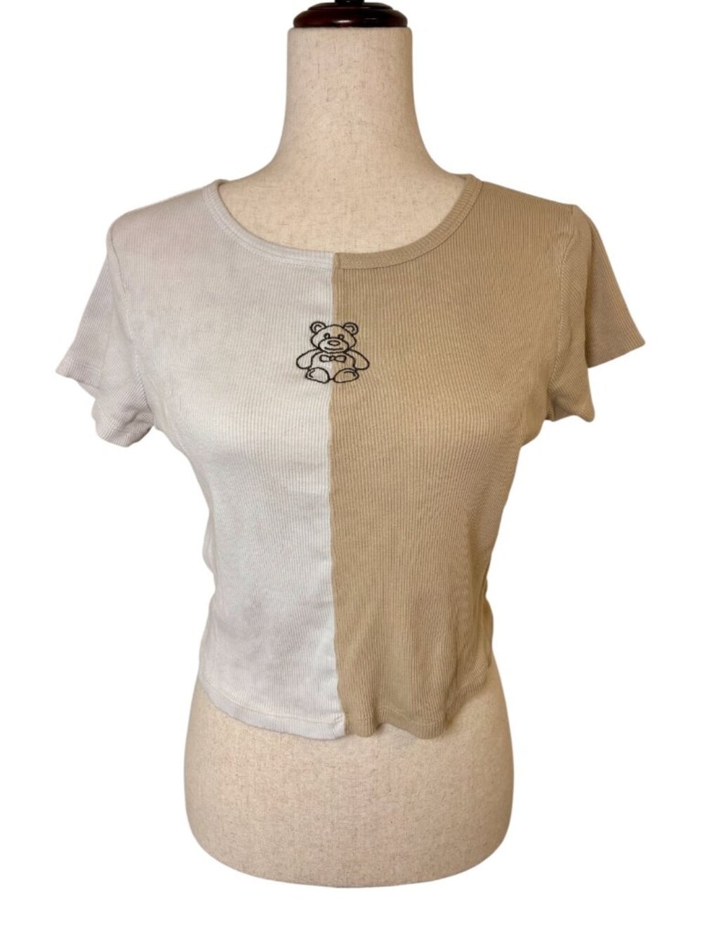 Vibe N’ Cream Tan Teddy Bear Ribbed Baby Tee Size Large